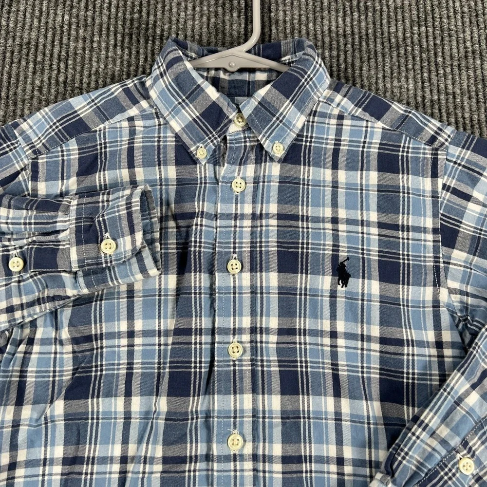 Ralph Lauren Shirt Boys Small Blue Plaid Long Sleeve Button Down Casual School